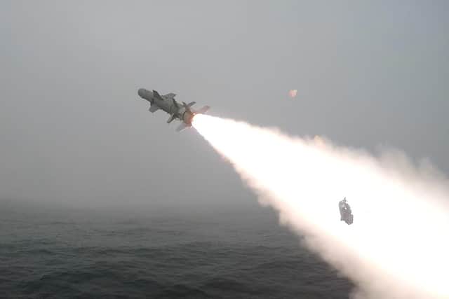 Harpoon missile being launched from HMS Westminster. Picture: Royal Navy.