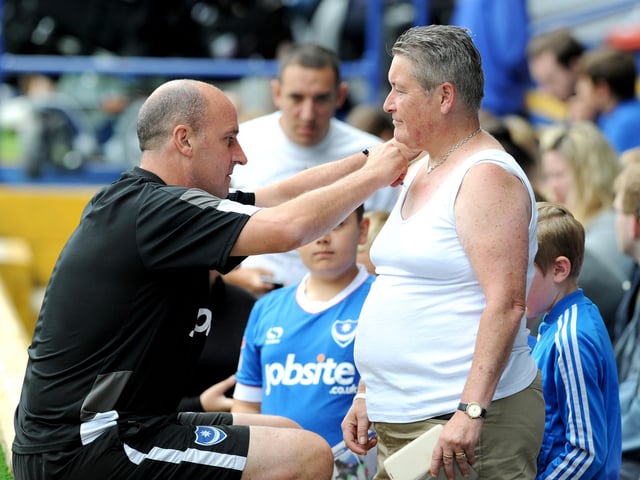 Paul Cook at an open training session at Fratton Park in 2016