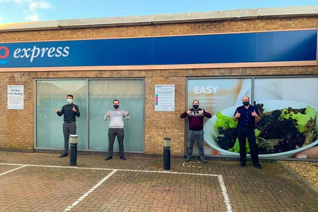 Tesco workers on training at Southsea's Goldsmith Avenue store. They will be working in Portchester. Left to right: Eben Howard, customer assistant, James Swindle, customer assistant, Andy Colenutt, shift leader and George Hall, store manager