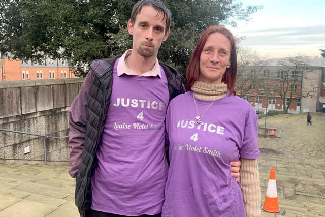 The family of Louise Smith outside Winchester Crown Court on Tuesday, December 8, after Shane Mays was found guilty of murder.

Pictured is: Richard O'Shea with partner and mum of Louise Smith, Rebbecca Cooper.

Picture: Ben Fishwick