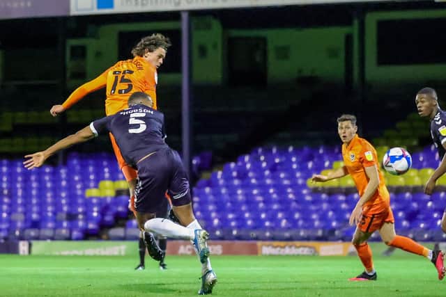 Gaffer for a Day Wayne Harris, from Fareham, wants to see Rasmus Nicolaisen replace Sean Raggett in Pompey's side against MK Dons on Saturday. Picture: Nigel Keene/ProSportsImages