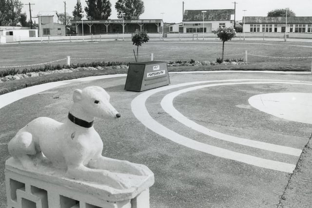 Greyhound podium circle in the centre of Tipner's Greyhound Stadium, 1990 PP5259