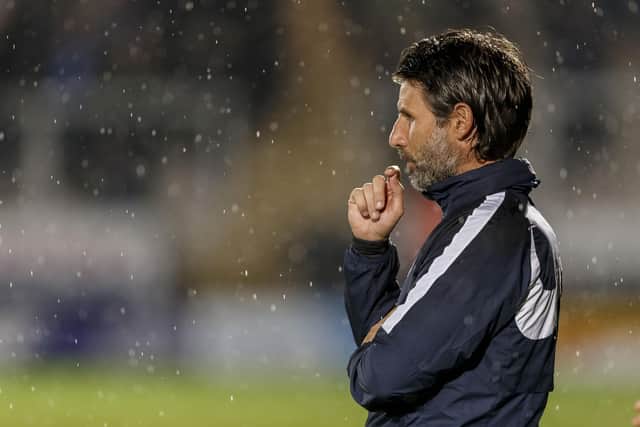 Danny Cowley surveys Pompey's 2-1 defeat at Burton in September 2021, a result he considers one of his most disappointing in that campaign. Picture: Daniel Chesterton/phcimages.com