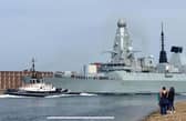 HMS Dauntless leaving Portsmouth as she heads for the Caribbean