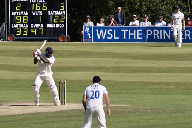 Michael Carberry reaches his century for Hampshire against Sussex at Arundel in 2009. Pic: Dave Allen.