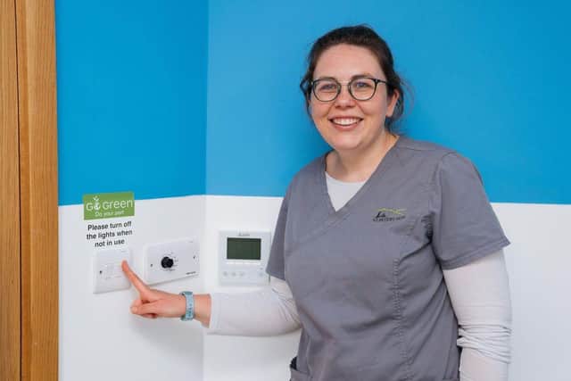 Vet Ella Townsend leads St Peter's Vets' Green Team and has encouraged colleagues to help save energy by turning off lights and other equipment when not needed.