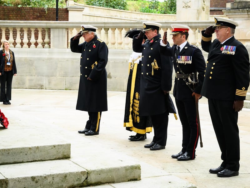 Pictured is: Adm. Jonathon Band, Mayor of Portsmouth, Councillor Tom Coles, Commodore John Voyce OBE ADC, Naval Base Commander and the Lord Lieutenant of Hampshire.
Picture: Keith Woodland (121121-156)
