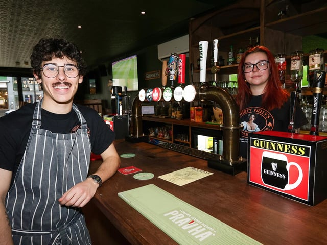 Colleagues chef Hugo Nascimento, and Zadie Smith behind the bar. Durty Nelly's has opened in Palmerston Road, Southsea, this weekendPicture: Chris Moorhouse (010225-48)