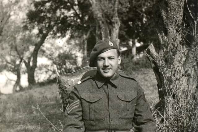 Sergeant Jeffrey Broadhurst, Q Troop RM 40 Commando, in early in 1945 on the island of Corfu, aged 22. During WWII he served with The Royal Marine Commando in the Adriatic, Yugoslavia, Albania, Greece and Italy.