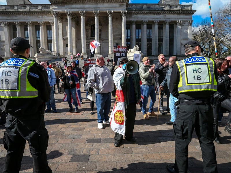 A Unity Rally, arranged by Stand Up To Racism Portsmouth, and a mass-deportation demonstration, arranged by UKIP, took place in Portsmouth's Guildhall on Saturday, March 15. Picture: Chris Moorhouse (150325-061)
