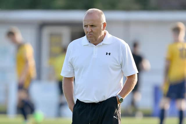Louis Bell as Gosport Borough coach in a pre-season friendly against the Hawks in July 2018. Picture: Neil Marshall (180704-013)