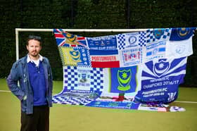 Portsmouth supporter Eugene Noble stars alongside Danny Dyer, Josh Widdicombe and fans of all 92 Premier League and EFL clubs in new Sky Sports campaign.Eugene was chosen to represent Pompey and has created a tapestry of scarves to capture the fanbase’s sentiment ahead of their return to the Championship. Picture by Christopher Lobina