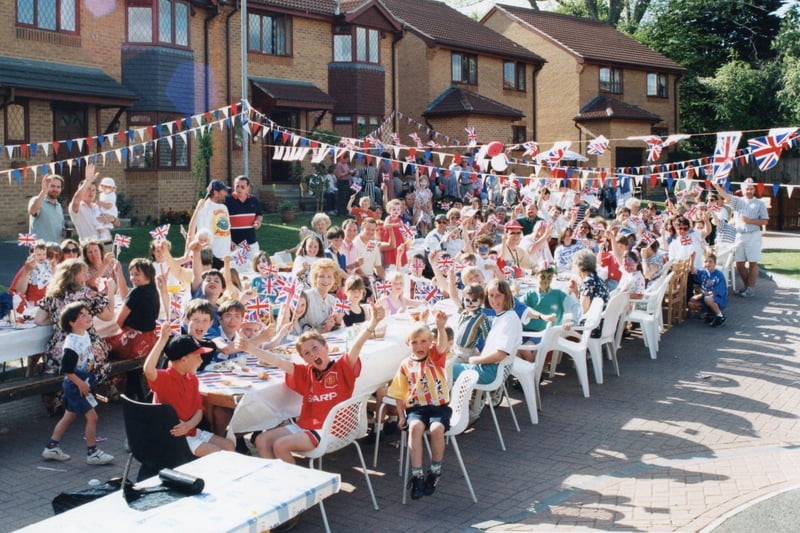 Street party at St Sebastian Crescent in Fareham, May 1995 celebrating 50 years since VE Day 