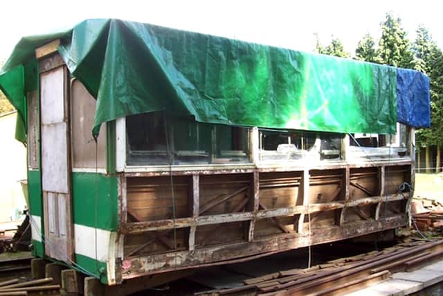 Former Portsdown & Horndean Light Railway car No.5 arrived in a dilapidated state. Picture: Bernie Knibbs
