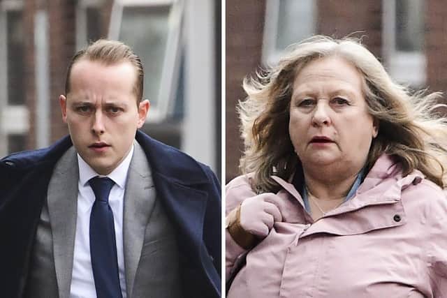 Beau Bricka and his mother Tonia, who are on trial at Portsmouth Crown Court. He denies 10 counts of stalking and perverting the course of justice while his mother denies perverting the course of justice Picture: Solent News and PIctures