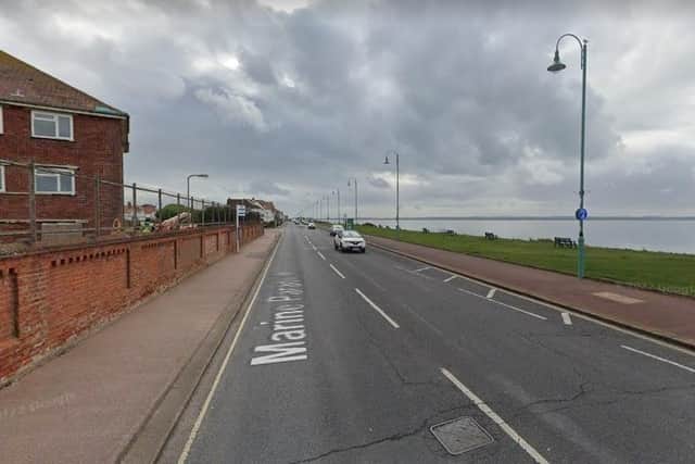 A man in his 80s was hit by a Ford Transit van on Marine Parade West, Lee-on-the-Solent, yesterday afternoon. The vehicle failed to stop. Picture: Google Street View.