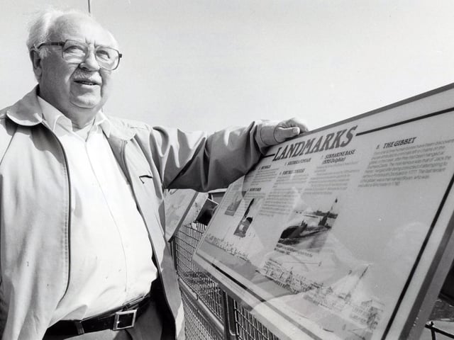 John Mouncher next to the Gosport information panels in 1987.Picture: (5156-1)
