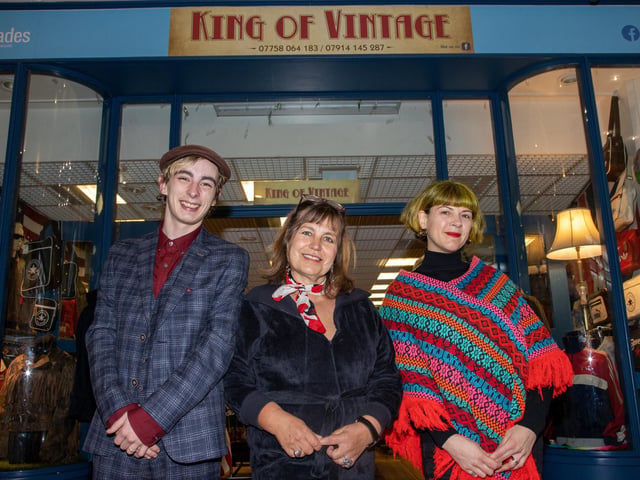 King of Vintage is a vintage shop in the Cascades shopping centre. Pictured are staff Ethan Rousseau, Tracey Green (who owns the shop) and Ali Lees in 2021. 
Picture: Alex Shute