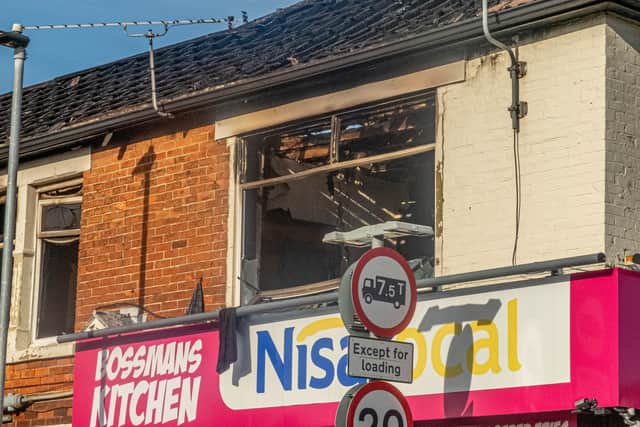 The Aftermath of fire above Bossman's Kitchen, Copnor, Portsmouth on Monday 23rd January 2023. Picture: Habibur Rahman