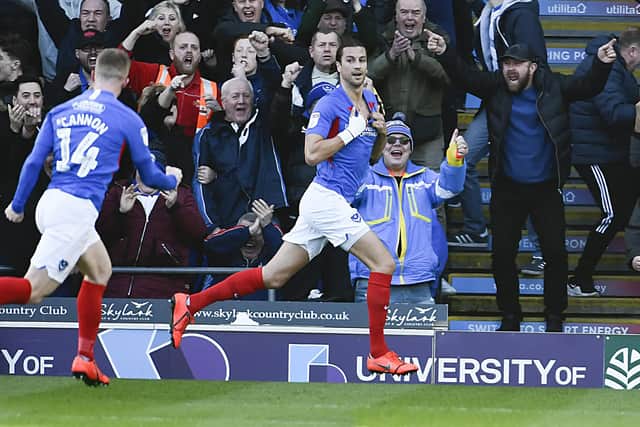 Christian Burgess celebrates netting against Sunderland in Pompey's 2-0 victory in February 2020 - and there have been plenty of other successes against the Black Cats at Fratton Park since 1997. Picture: Barry Zee