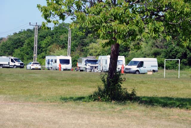 Travellers on Brookers Field Recreation Ground off Rowner Road, Gosport.
Picture: Sarah Standing (060623-5403)