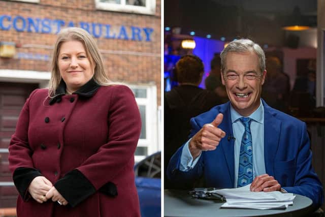 Hampshire and Isle of WIght police and crime commissioner Donna Jones, and Nigel Farage, pictured when his GB News show was filmed at the Rifle Club in Goldsmith Avenue, Fratton last year