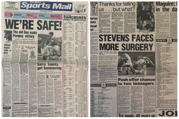 Flashback to the Sports Mail, May 1991 - victory over Bristol Rovers preserves Pompey's second tier status.
