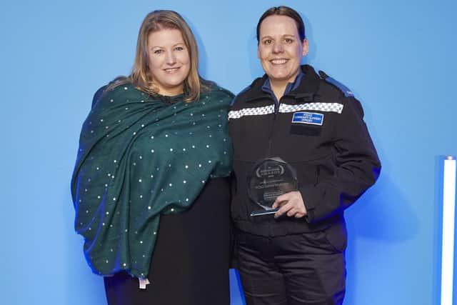Bobby on the Beat award winner PCSO Lianne McAllister, who works in Fareham, with Donna Jones