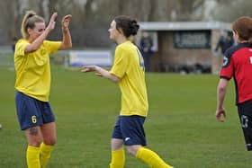 Moneyfields celebrate a goal during their 5-0 win against Newbury. Picture Ian Hargreaves