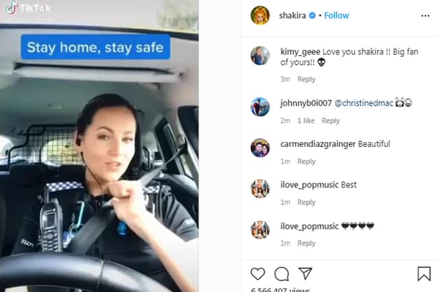 A Hampshire police officer's TikTok video singing Shakira's WakaWaka (This Time for Africa) has been shared by the singer on her Instagram page.
Picture: @Shakira/Instagram