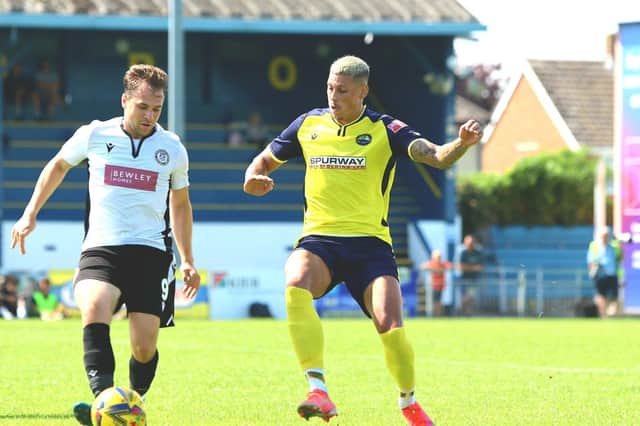 Matthew Briggs, right, on his Gosport Borough debut against Hungerford. Picture: Tom Phillips