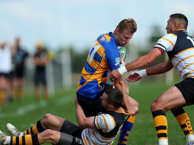Gosport & Fareham (blue/yellow) v Portsmouth. Picture: Chris Moorhouse
