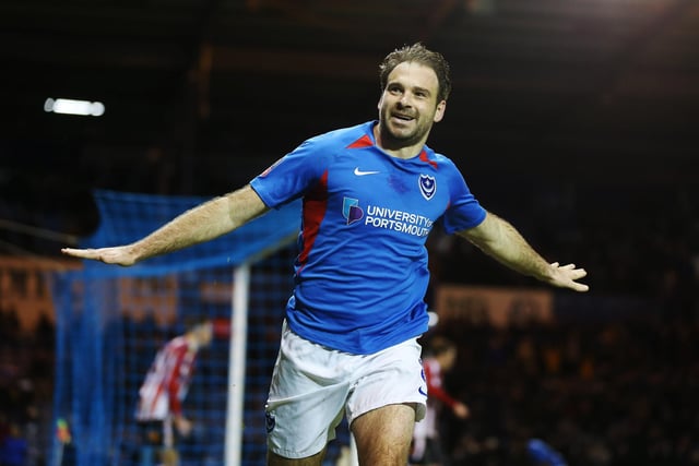 New Pompey boss Kenny Jackett brought Brett Pitman to Fratton Park from Ipswich. He netted twice on his debut in a 2-0 triumph over Rochdale at Fratton Park. Picture: Joe Pepler