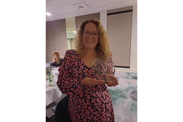 Nicola Roberts of Bluebird Care Gosport, with her trophy for winning Homecare Worker of the Year title at the Southeast Great British Care Awards (GBCAs)