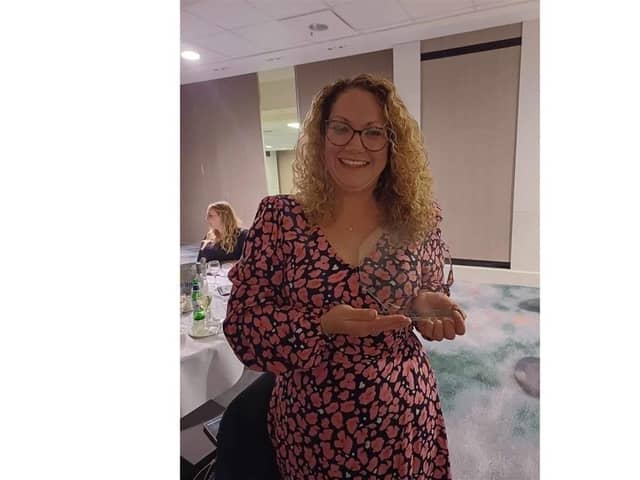 Nicola Roberts of Bluebird Care Gosport, with her trophy for winning Homecare Worker of the Year title at the Southeast Great British Care Awards (GBCAs)