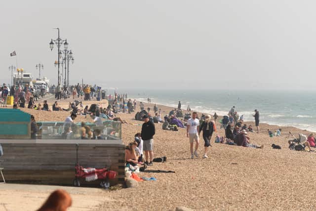 The Met Office have forecasted it to be the hottest day of the year in Portsmouth, with temperatures reaching 20C. Pictured is the beach looking towards Eastney. Picture: Keith Woodland (160421-57).