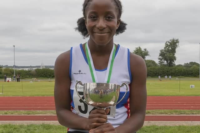 Fola Odofin won the under-15 girls 100m and 200m double. Picture: Paul Smith