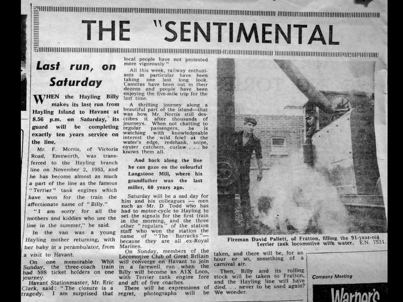 Hayling Billy in the newspaper