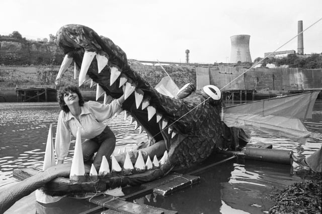 Jackie Wood, 17, makes a tasty meal for the Lambton Worm on the River Wear but who can tell us more about this 1978 scene?
