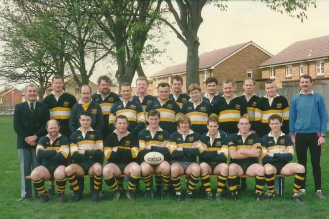 FLASHBACK: Portsmouth RFC, 1989/90. Back (from left): Peter Golding (President), Gary Medlow, Nigel Morgan (head coach), Jon Whitehouse, Steve Todd, Roger Highgate, Jason Ford, Ian Graham, Bob Gillette, Mike Raine, Mike Bailey, Jamie Cook, Dave Paine, Pete Smout (Physio). Front: Mo Twells, Rob Davey, Neil O’Carolan, Steve Cameron (captain), Piers Howarth, Mathew Haslet, Kevin Kennedy, Alex Van GunstaneI.