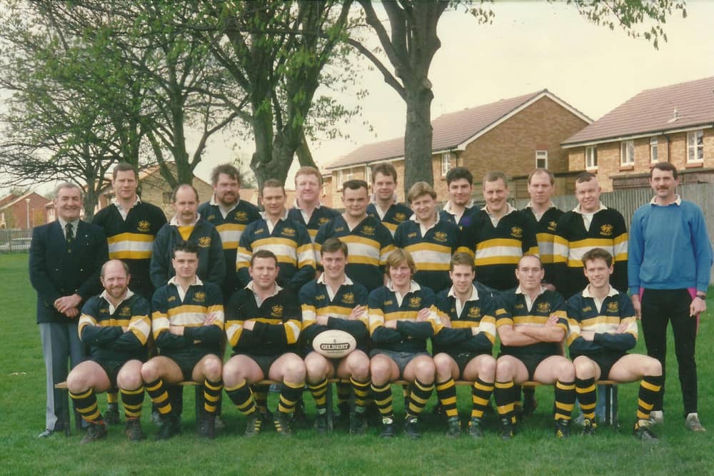 FLASHBACK: Portsmouth RFC, 1989/90. Back (from left): Peter Golding (President), Gary Medlow, Nigel Morgan (head coach), Jon Whitehouse, Steve Todd, Roger Highgate, Jason Ford, Ian Graham, Bob Gillette, Mike Raine, Mike Bailey, Jamie Cook, Dave Paine, Pete Smout (Physio). Front: Mo Twells, Rob Davey, Neil O’Carolan, Steve Cameron (captain), Piers Howarth, Mathew Haslet, Kevin Kennedy, Alex Van GunstaneI.