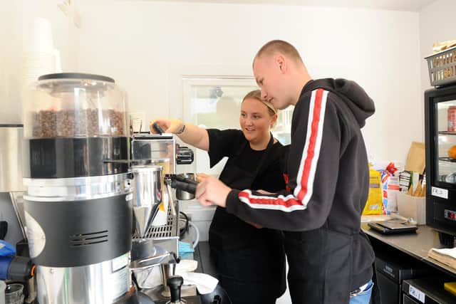 Kelsey Barnard (17) and Luke Jasper (18) at the Fox Box Cafe.
Picture: Sarah Standing (040920-3337)
