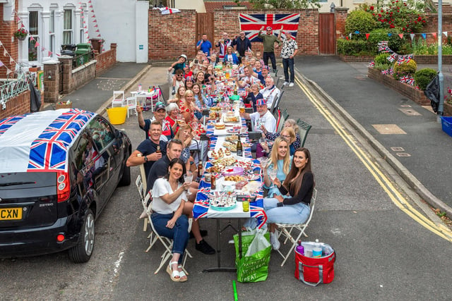 Residents of Marmion Avenue in Southsea celebrate the jubilee with a street party. 
Picture: Mike Cooter (050622)