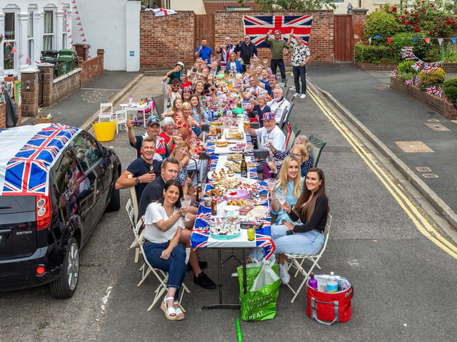 Residents of Marmion Avenue in Southsea celebrate the jubilee with a street party. 
Picture: Mike Cooter (050622)