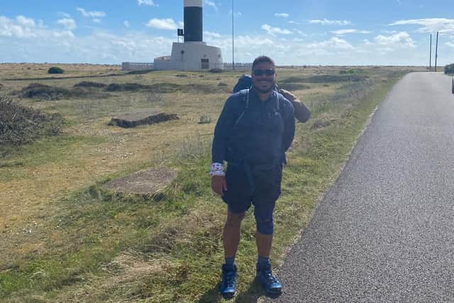 Chris Howard is due to arrive in Portsmouth tomorrow as part of his 11,000 mile trek for charity around the UK coast.