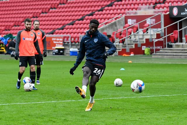 Jordy Hiwula will tonight face Peterborough in the Papa John's Trophy for a rare Pompey start. Picture: Graham Hunt/ProSportsImages