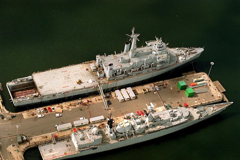 HMS Intrepid the Royal Navy assault ship (at top) in Basin 3 at Portsmouth Naval base in 1999. The News 993152-1