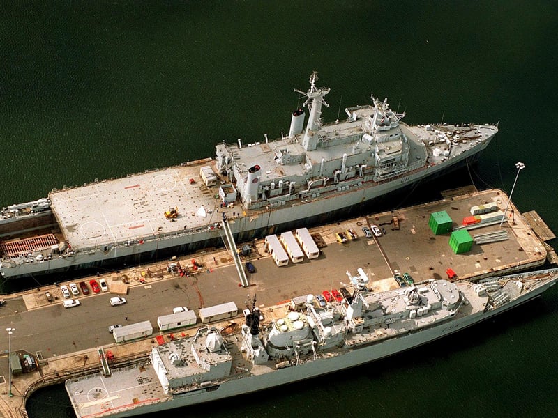 HMS Intrepid the Royal Navy assault ship (at top) in Basin 3 at Portsmouth Naval base in 1999. The News 993152-1