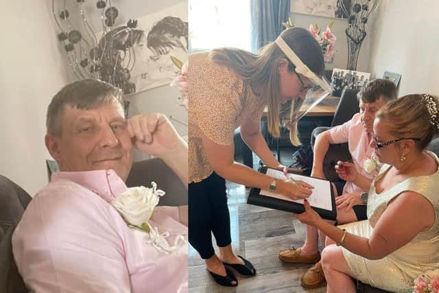 Jonathan Allison, who has terminal brain cancer, marries his partner Jane of 40 years. Pic Sasha ClarkeSubmitted August 22, 2021