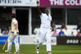 Keith Barker took three wickets on the third day at Cheltenham. Photo by Harry Trump/Getty Images